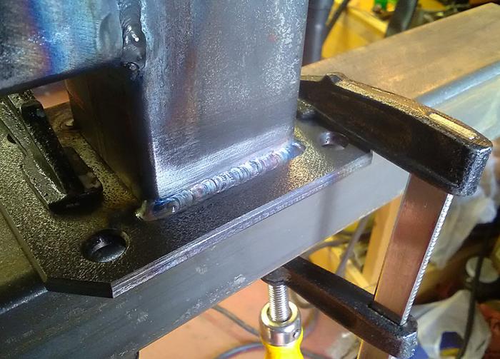 Wheel plate weld seam in progress