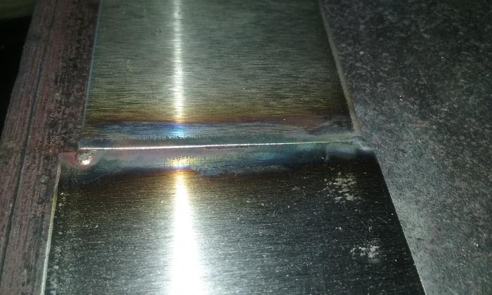 Backside after welding. Should have cleaned the oxidation.